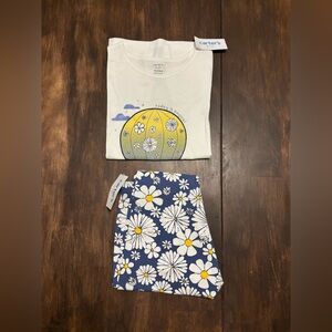 Carter's White Tee and Blue Daisy Pajama Set